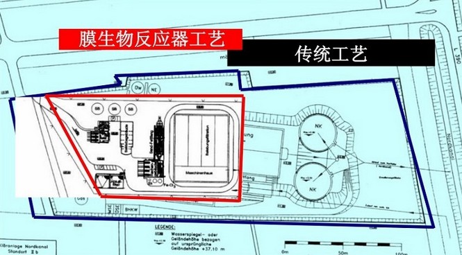 MBR工藝與傳統(tǒng)工藝占地面積對比圖
